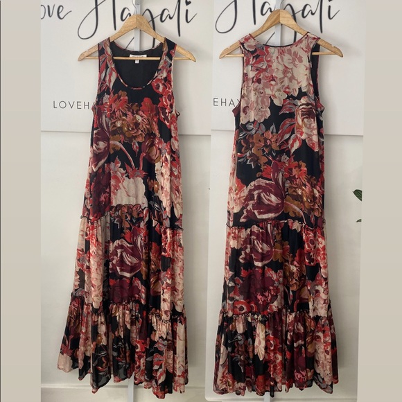 * Elizabeth & James Silk Floral Maxi Dress Size Medium Runway Designer Romantic - Picture 3 of 14